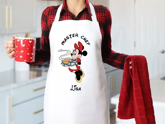 Custom Minnie Mouse Apron, Disney Baking Apron, Disney Cooking Apron, Disney Lover Gift, Disney Mickey Mouse Apron, Minnie Master Chef Apron
