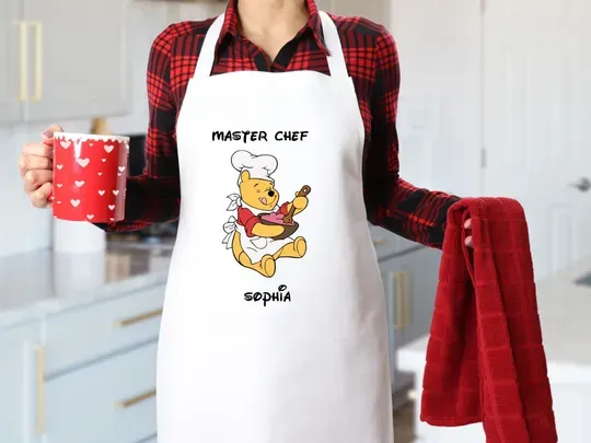 Custom Winnie The Poah Mouse Apron, Disney Baking Apron, Disney Cooking Apron, Disney Lover Gift, Disney Winnie The Poah Master Chef Apron