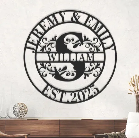Personalized Metal Monogram Sign, Wedding Gift, Family Name Sign,