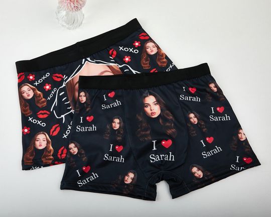 Custom Face Boxer Briefs for Men, Personalized Valentine's Day Underwear, Men's Lace Border Boxer Sets