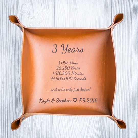 3 Year anniversary gift, Custom Leather valet tray, Gift for men, mens gift