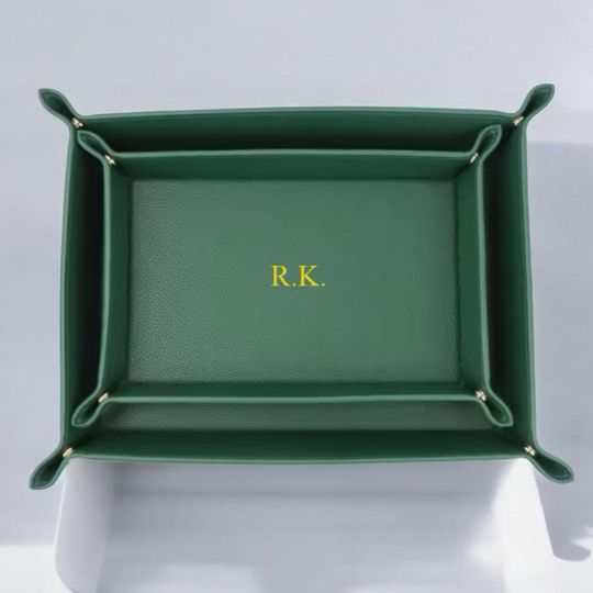 Personalized Leather Valet Tray  Custom Initials Monogram  Catchall Tray