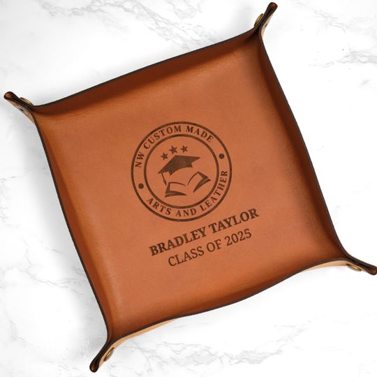 Graduation Gift Custom Leather Tray | Real Leather Catchall Valet Tray for Graduating Gift