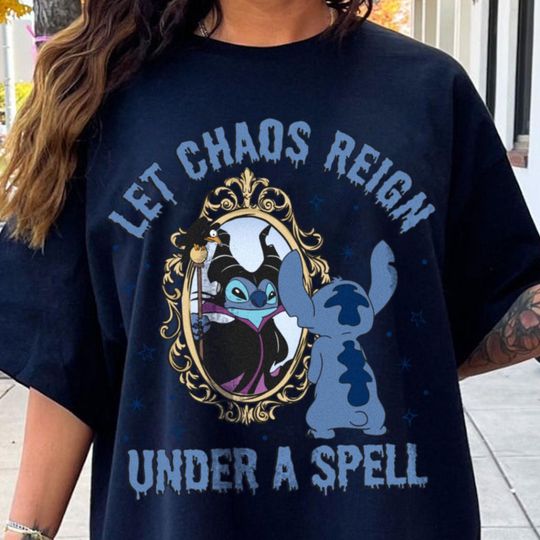 Let Chaos Reign Under A Spell Stitch Shirt, Spooky Season Shirt, Fall Season Shirt, Halloween Party Tee
