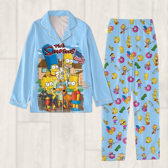 The Simpsons Pajamas Set, Family Cartoon Sleepwear for Adults