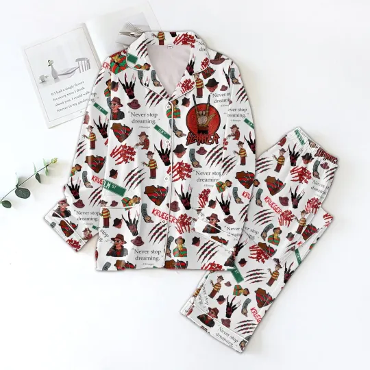 Freddy Krueger Pajama Set, Nightmare on Elm Street Sleepwear for Adults