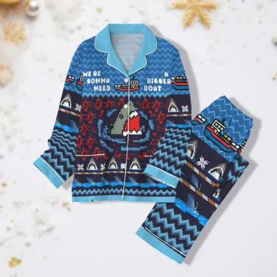 Christmas Shark Jaw Pajama Set with Sarcastic Christmas Shirt
