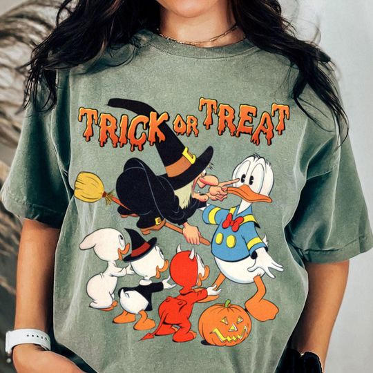 Donald Duck Trick Or Treat Huey Dewey Louie Shirt, Spooky Season Shirt, Fall Season Trip Shirt, Halloween Party Tee