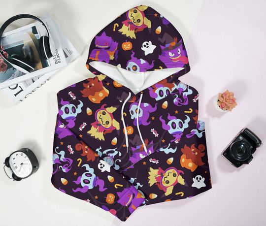 Gengar and Mimikyu Hoodie, Cute Halloween Shirt, Anime Ghost Hoodie, Spooky Kawaii Sweatshirt, Halloween Shirt Gift