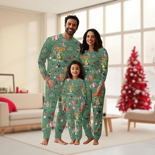 Bobs Burgers Family Pajamas Set, Bob Belcher Holiday Pajamas, Belcher Family Matching Pjs, Pajamas For Party, Cartoon Xmas Shirt