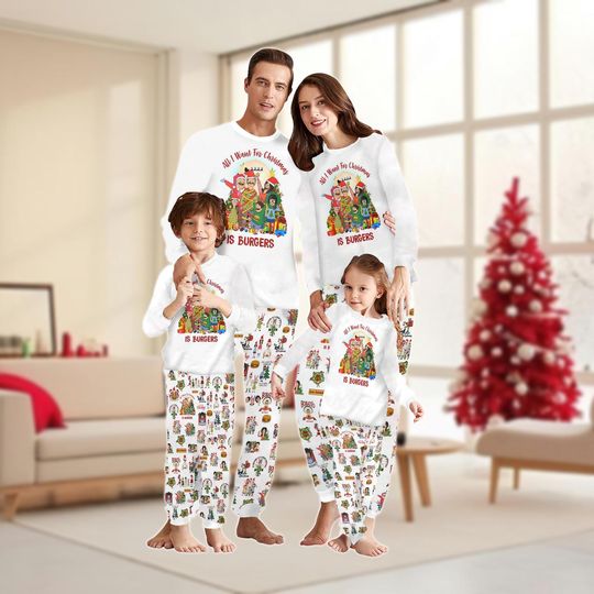 Christmas Bobs Burgers Family Pajamas Set, Bob Belcher Shirt, Belcher Family Holiday Pajamas, Cartoon Movie Matching Pajamas, Xmas Pjs