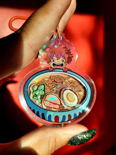 Japanese Anime Fish Girl Shaker Keychain, Ramen Shaker Charm