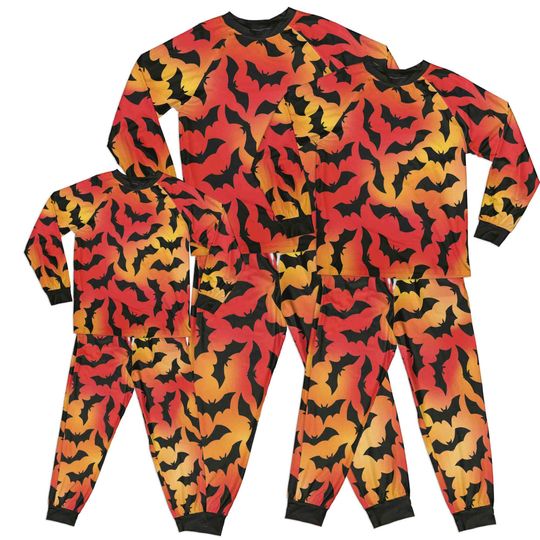 Halloween Bats Print Raglan Pajama Set for Kids, Personalized Family Matching Sleepwear
