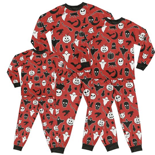 Matching Family Raglan Pajama Sets with Halloween Monsters Print, Holiday Outfits