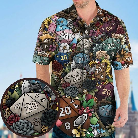 Dnd Hawaiian Shirt, Flower Dice Dungeons And Dragons Hawaiian Shirt, Dungeons And Dragons Gift, Dungeon Master Shirt, Aloha Shirts
