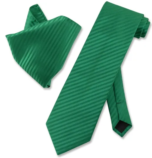 Vesuvio Napoli Emerald Green Striped Necktie and Handkerchief Set for Men