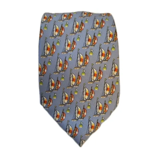 Chaps Neck Tie Men Blue Silk Nautical Classic Suit Dress Sailboats