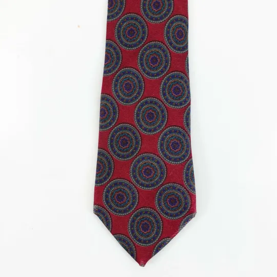 Neck Tie Mens Blue Red Floral Silk Medallion Foulard Statement Narrow Italy