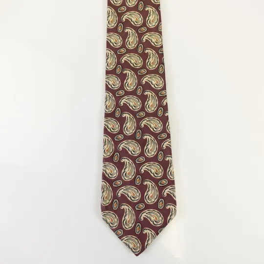 Western Boho Neck Tie Mens Red Maroon Geo Paisley Silk Suit Dress