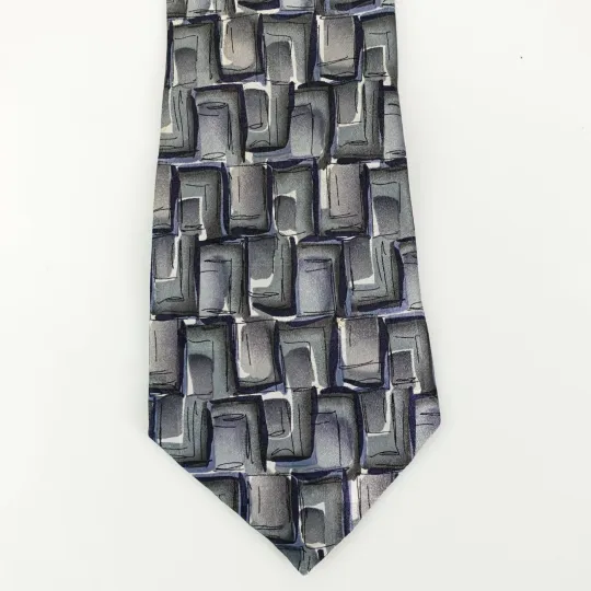 Jerry Garcia Neck Tie Mens Blue Gray Geometric Silk Abstract Classic