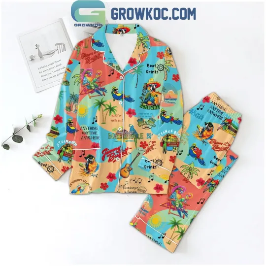 Jimmy Buffett Anything Anytime Anywhere Colorful Polyester Pajamas Set