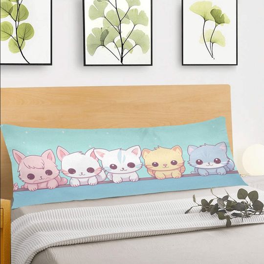 Cats Body Pillow Case, Cute Anime Kawaii Kittens Long Full Large Bed, Decorative Cover
