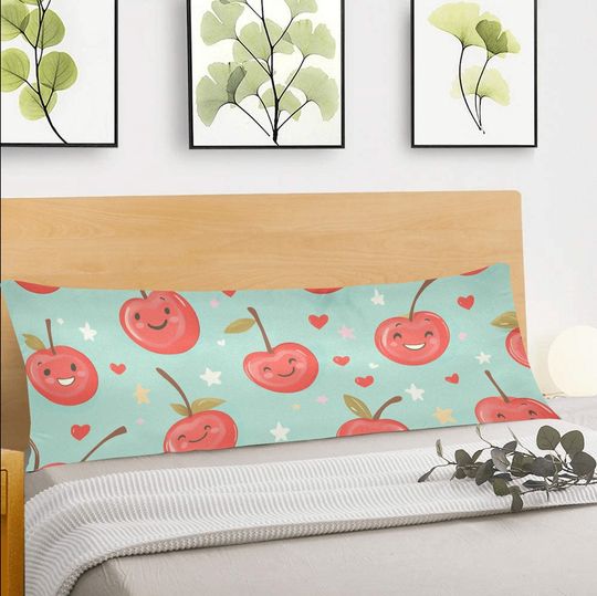 Red Cherries Body Pillow Case, Kawaii Fun Kids Happy Girls Cute Long Large Bed