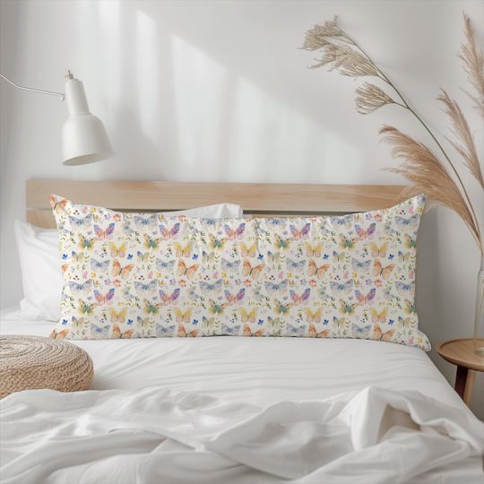 Watercolor Butterfly Body Pillow Cover, Shabby Chic Body Pillow Case