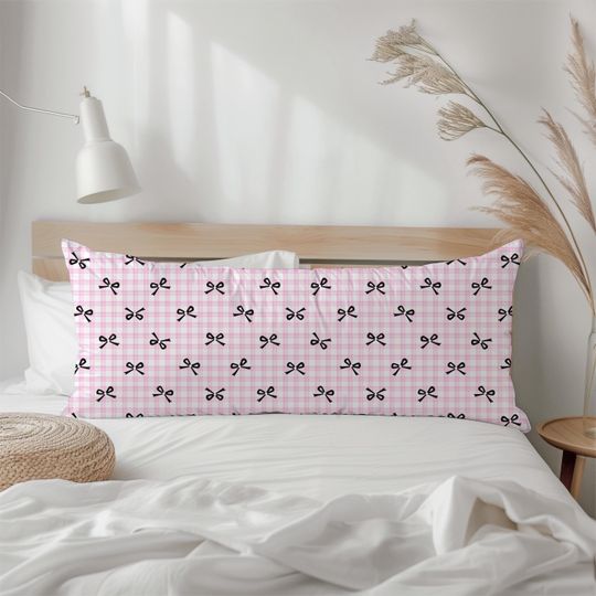 Coquette Pink Gingham Body Pillow Cover, Plaid Shabby Chic Body Pillow Case