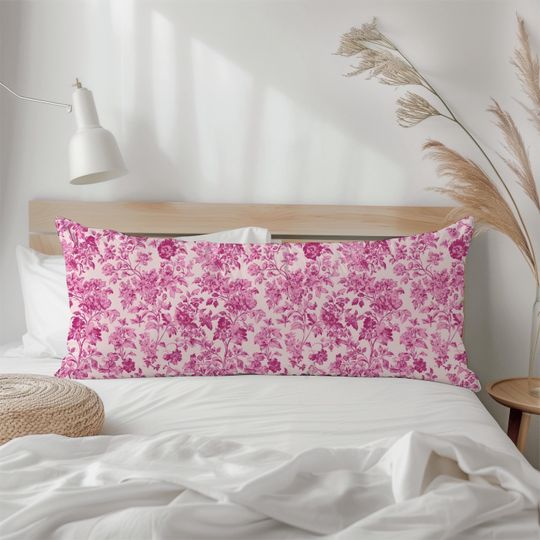 Hot Pink Toile Body Pillow Cover, Chinoiseries Wildflower Shabby Chic Body Pillow Case