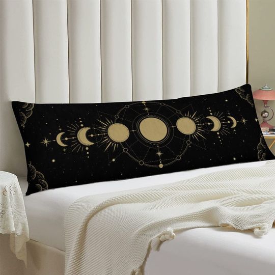 Moon Phases Pillowcase, Tarot Astrology Witch Pillowcase, Black and Gold Celestial Decor