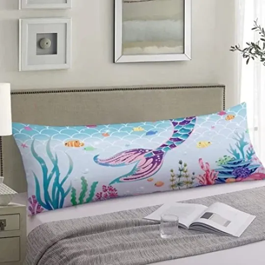 Cute Mermaid Theme Body Pillow Cover Fish Scale 20"x54" Pillow Case