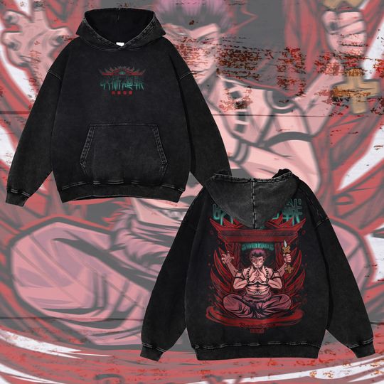 Heavy Oversized Acid-Washed Unisex Anime Hoodie | Streetwear & Gym Style