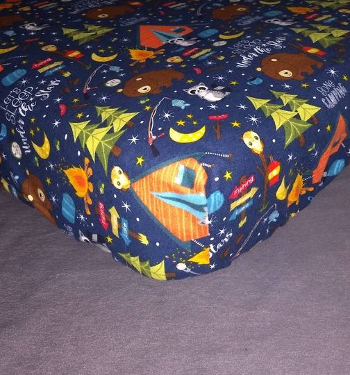 Woodland Camping Animal Flannel Fitted Crib Sheet, Crib Cover for Baby