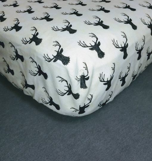 Distressed Cream Stag & Buck Deer Fitted Crib Sheet, Crib Cover for Baby