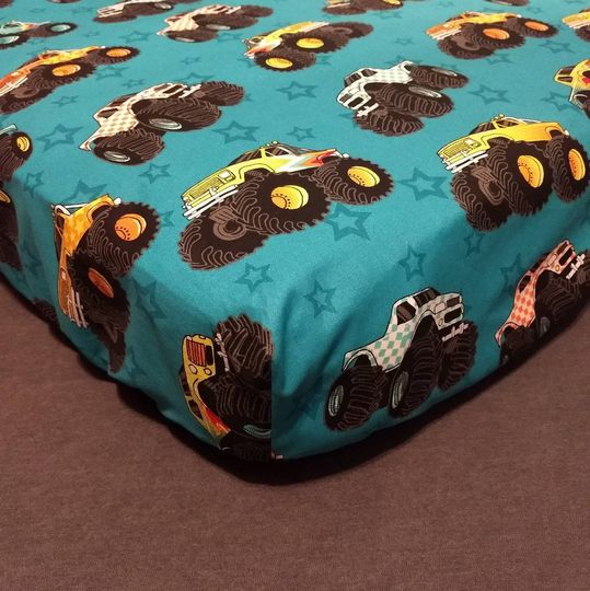 Flannel Monster Truck Fitted Crib Sheet, Crib Cover for Baby