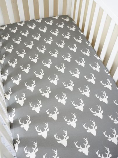 Personalized Woodland Stag Head Fitted Crib Sheet, Crib Cover for Baby