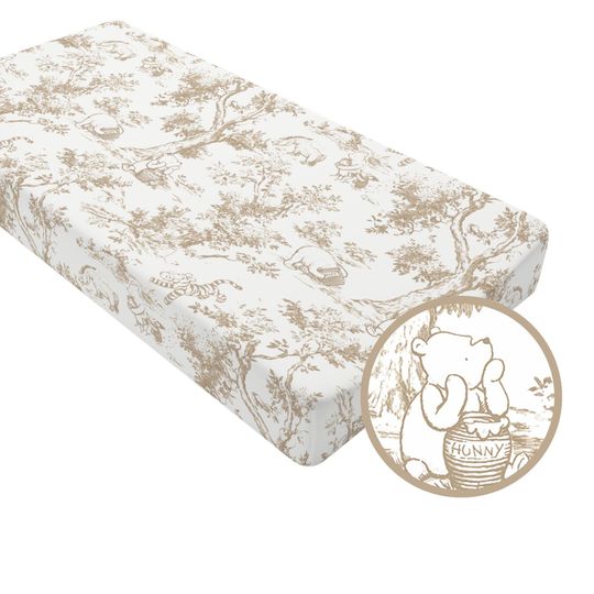 Winnie the Pooh Toile Changing Pad Cover - Nursery Baby Shower Gift, Crib Cover for Baby