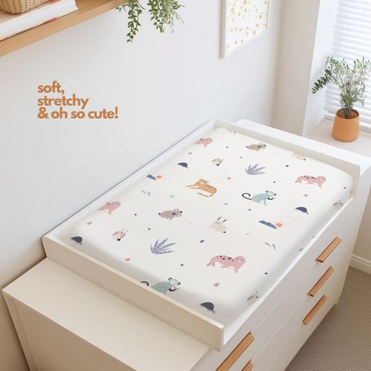 Soft Safari Animal Changing Pad Cover - Newborn Nursery Decor, Crib Cover for Baby