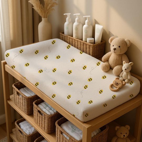 Soft Honey Bee Changing Pad Cover - Cute Nursery Decor & Baby Gift, Crib Cover for Baby