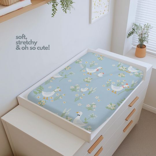 Soft Adorable Duck & Daisy Pad Cover - Floral Nursery Decor, Crib Cover for Baby
