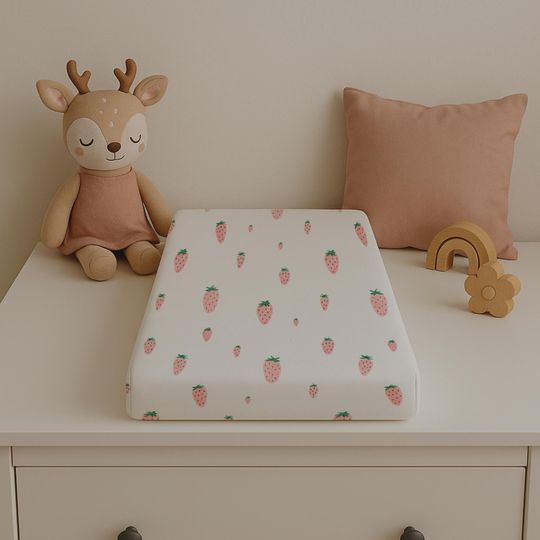 Soft Strawberry Baby Changing Pad Cover - Cute Nursery Decor & Gift, Crib Cover for Baby