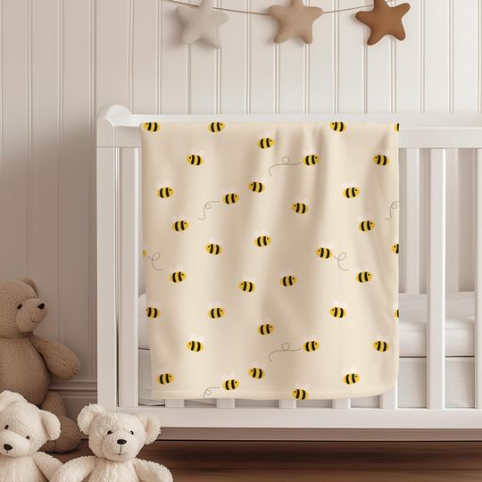 Sweet Honey Bee Fleece Blanket for Baby, Toddler & Kids - Infant Swaddle, Crib Cover for Baby