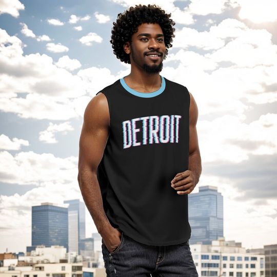 D313 Detroit Cyber Glitch All-Over Print Men's Sleeveless O-Neck Shirt