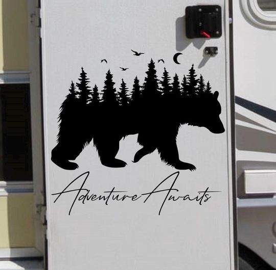 Bear Nature RV decal with last name, personalized decal, bear forest decal