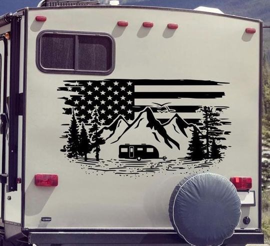 Patriotic rv decal, personalized rv decal, flag rv decal, flag camper decal