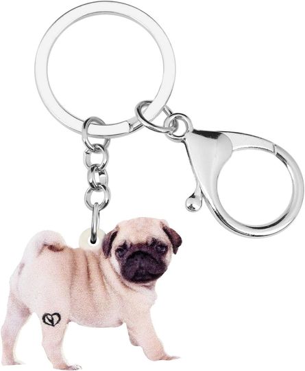 Adorable Pug Dog Keychain Acrylic Pets Keyring Handbag Purse Decoration