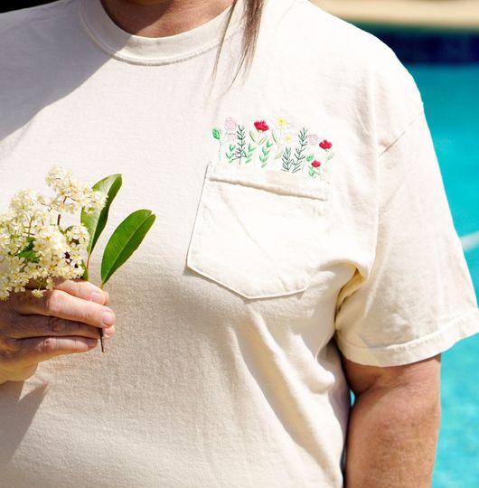 Pocket Full of Flowers Embroidered T-Shirt | Embroidered Pocket Tee | Cute Flower Top