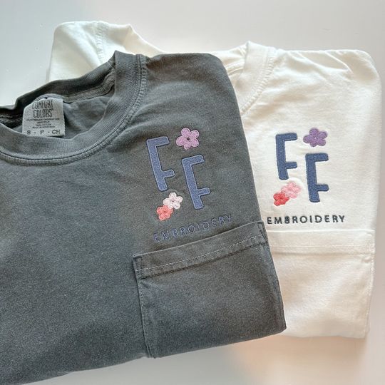 Custom Embroidered Pocket T-Shirt - Comfort Colors Short Sleeve Tee with Business Logo and Personalized Text