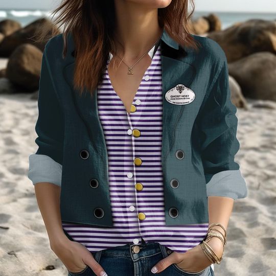 Haunted Mansion Ghost Host Blouse Shirt, Butler Halloween Costume Shirt, Spooky Disneyland Outfit, Haunted Ride Cosplay, Women Shirt